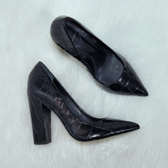 Brian Atwood Croc Embossed Block Heel Pump - Picture 2 of 2